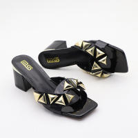 Correade una sola pieza con puntera abierta y tacón grueso y sandalias y pantuflas exteriores sencillas y versátiles para mujer. - details 6