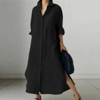 Vestido Casual para Mujer de Manga Larga Falda Irregular con Estilo Solidario y Cuello Suelto - details 14