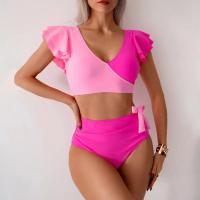 Conjunto de Traje de Baño para Mujer de Dos Piezas Sexy Bikini con Corte Curvo y Almohadilla para el Pecho Traje de Baño de Cintura Alta con Sujetador de Manga con Volantes - details 11