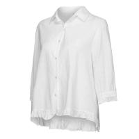 Camisa de algodón y lino de Color liso para mujer, con solapa y botones, manga corta con dobladillo, Top informal holgado, ropa de calle de otoño - details 6