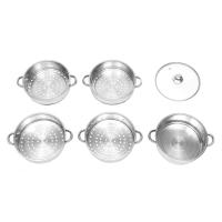 Vaporera de acero inoxidable de 5 niveles, olla de vapor para cocina de carne y verduras, con tapa de vidrio - details 4