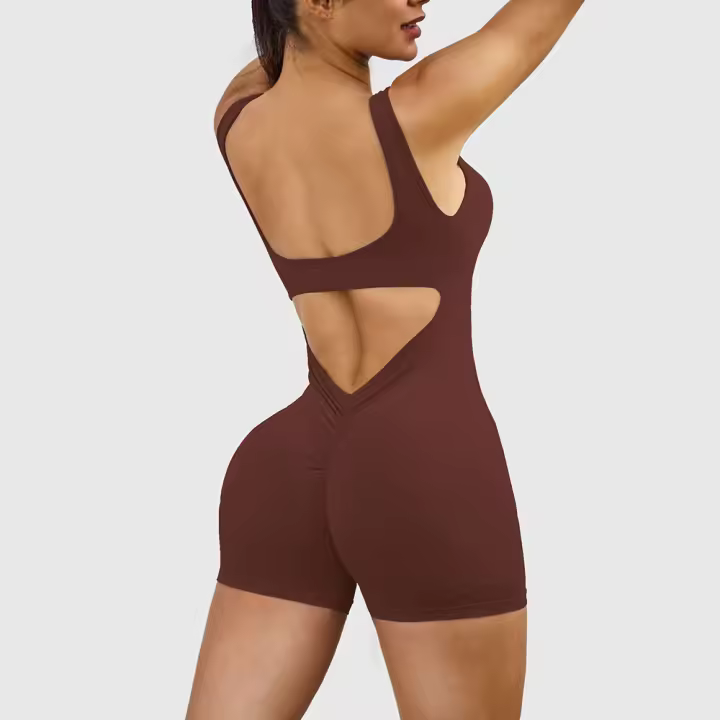 Traje deportivo de yoga sin costuras para mujer con espalda descubierta en nailon holgado para gimnasio, sin mangas y cuello redondo para primavera/verano. - 1