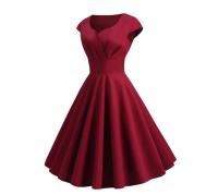 Vestido de verano para mujer, Color sólido, Retro, Vintage, años 50, 60, informal, para fiesta y oficina, Vestidos Rockabilly - details 13