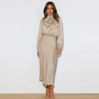 Primavera Verano nuevo vestido de manga larga de satén de gama alta vestido de noche elegante para mujer ropa de fiesta vestidos de celebridades - details 0