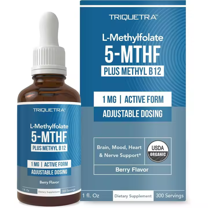 Folato 1000 mcg + Cofactor de metil B12 (300 porciones) Forma 5-MTHF metabólicamente activa, sabor a bayas orgánicas, líquido sublingual - 1