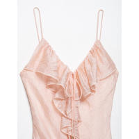 BUNO-vestido Midi plisado con volantes y espalda descubierta para mujer, moda rosa, tirantes finos Vintage con cuello en V, vestidos elegantes para mujer - details 4
