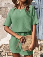 Conjunto de dos piezas de pantalones cortos para mujer, traje de manga corta - details 5