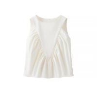 OUWU- Blusa plisada a la moda para mujer, sin mangas, cuello redondo, Top elegante, camisa femenina, prenda de moda - details 4