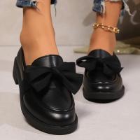 Mocasines de un pie con nudo de lazo para mujer, Color sólido, Charol, Cómodo, Suela gruesa, Zapatos suaves - details 9