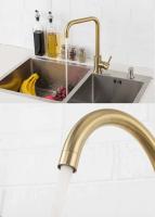 Grifo dorado de acero inoxidable, lavabo facial, grifo mixto de cocina fría y caliente - details 2