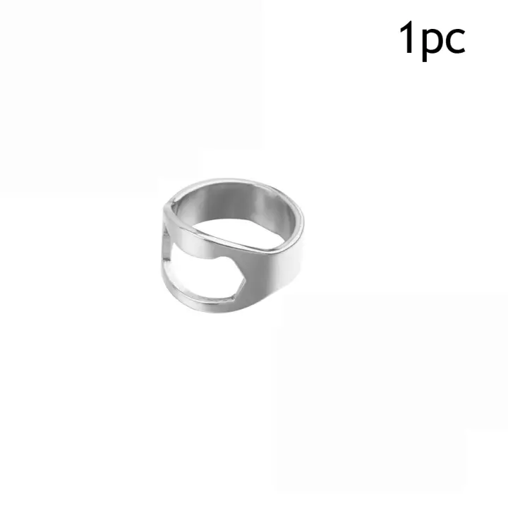 Abridor de botellas de cerveza portátil para el hogar y la vida, removedor de tapa de frascos, diseño de anillo de dedo, acero inoxidable, 1/3 piezas - 1