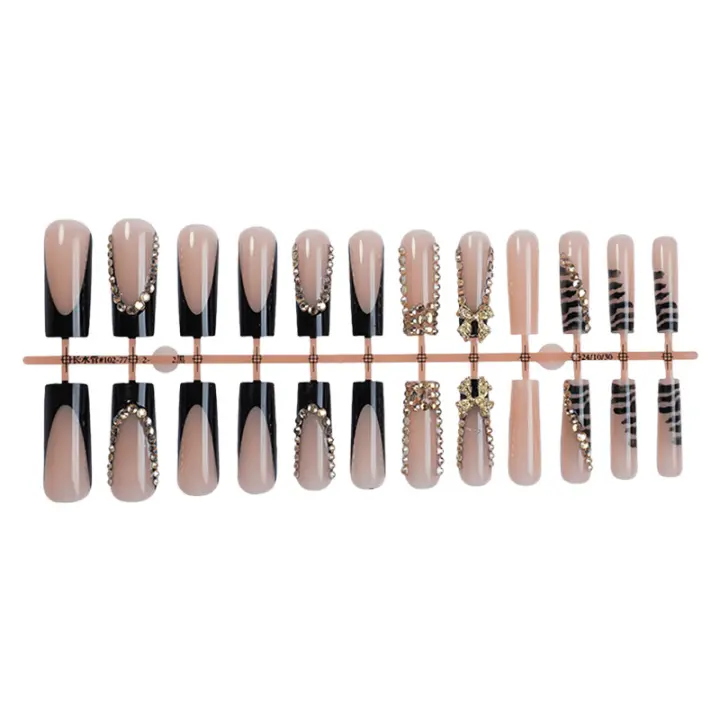 Wearable premium largo tubo negro francés taladro completo flash manicura uñas postizas removibles - 1