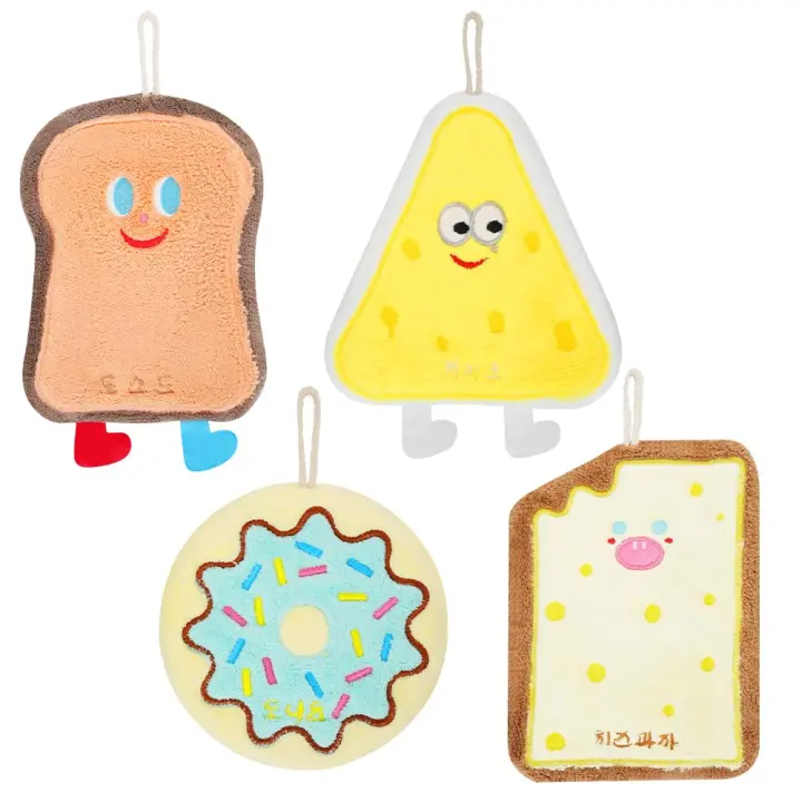 Toalla de Mano Suave y Absorbente de Coral Fleece Diseño de Dibujos Animados de Queso Toast Donuts - 1