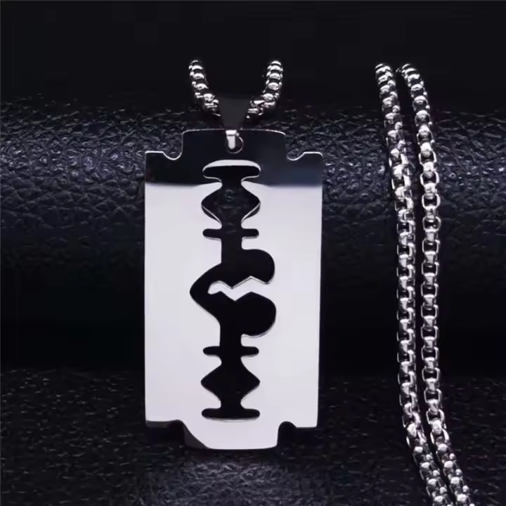Colgante de Afeitadora Gótica de Acero Inoxidable Cadena de Hombre Negro Grunge y2k Emo - 1