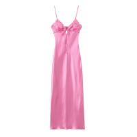 TRAFZA-vestido largo con escote en V para Mujer, prenda sin mangas con cremallera ajustada, pliegues, versátil, verano, 2024 - details 2