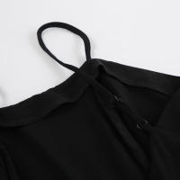 Vestido largo negro sin espalda, entallado, versátil, con abertura y tirantes finos, nuevo diseño de primavera. - details 14
