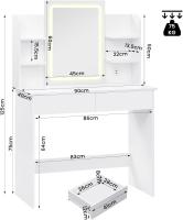 Mesa de Maquillaje Moderna con Espejo y Luces LED Regulables 2 Cajones Grandes y 4 Estantes - details 26