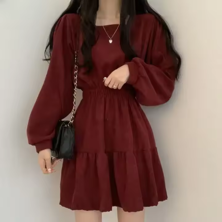 Vestido adelgazante de cintura alta con cuello cuadrado, vestido suelto reductor de edad para mujer, talla pequeña - 1