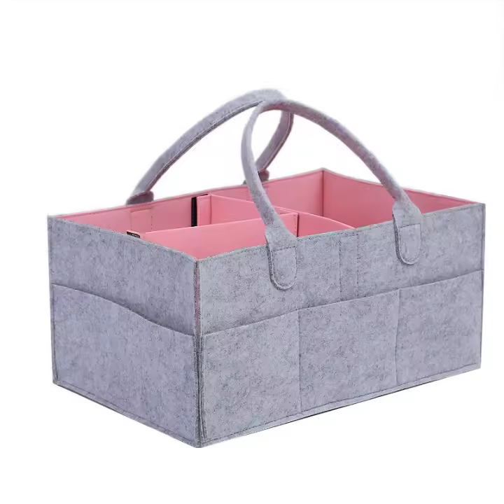 Felt Baby Diaper Storage Basket Portable Large Capacity Organizer Multifunction Mommy Bag - 1