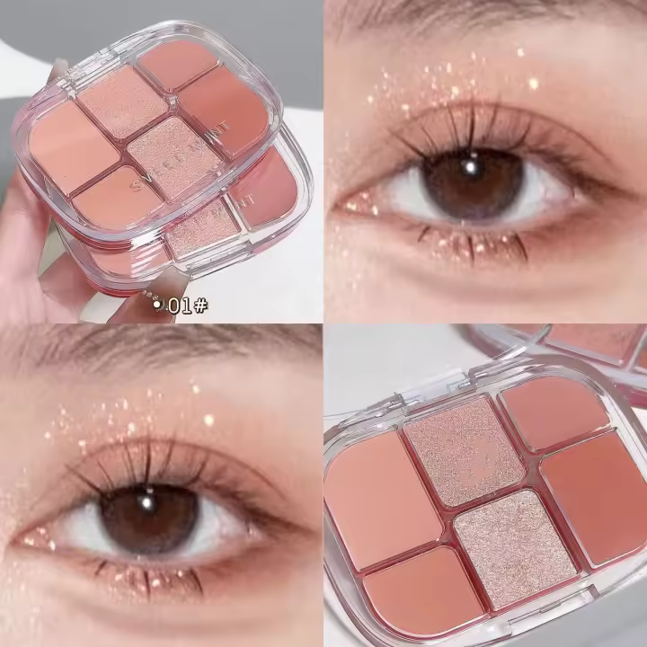 Placa de Sombras de Ojos Mate Perlado 6 Colores, Mata Suave y Cremosa para Maquillaje Diario - 1