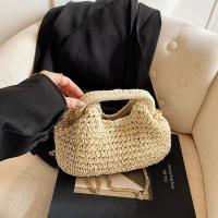 Elegante bolso de paja con cadena tejida de verano, bolso de hombro de paja informal bohemio para mujer, bolso de cubo informal para playa - details 3