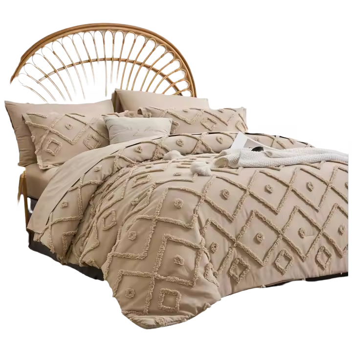 Conjunto de Edredón de Colores Sólidos de 7 Piezas Edredón de Cama Suave y Transpirable en Tonos Boho Hipoalergénico - 1