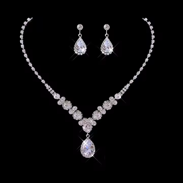 Conjunto de collar y pendientes con colgante de circonita brillante para mujer, joyería para boda, novia, Siery, novedad de 2025 - 1