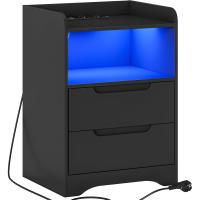 Mesitas de Noche con luces LED y Estación de Carga (2 Tomas AC, 2 Puertos USB) Mesita de Noche Blanca Mesas Auxiliares con 1 compartimento abierto y 2 cajones para Dormitorio Salón - details 9