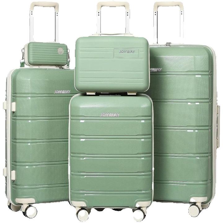 Joyway Juego de Maletas 5 Piezas, PP Set Equipaje-57/67/78cm, Maleta de Cabina Ultraligera, con Ruedas Spinner 360°, Cerradura TSA, Incluye Neceser y Bandolera, Familias y Viajes Largos
