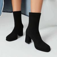 Botas cortas hasta el tobillo con cremallera trasera y punta puntiaguda para mujer, zapatos de ante de ajuste ancho - details 6