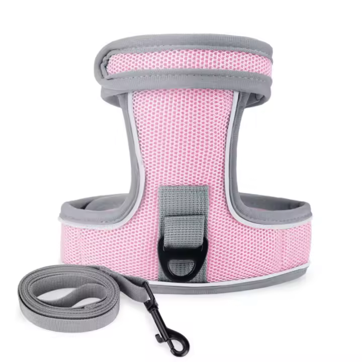 Arnés reflectante para mascotas, conjunto de correa de poliéster suave a prueba de Escape para gatos, correa de Collar ajustable y transpirable, cinturón de tracción para gatos - 1
