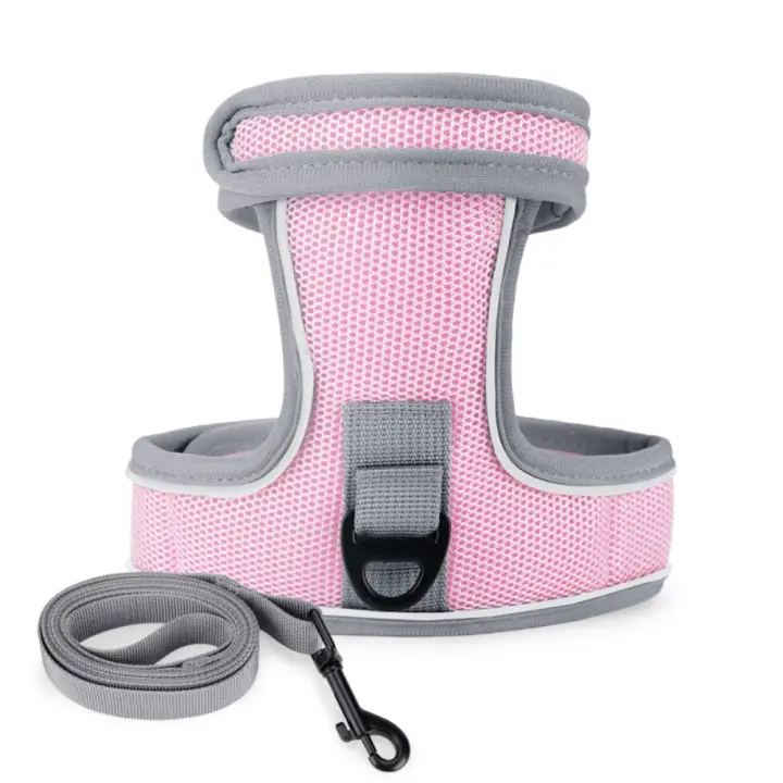 Arnés reflectante para mascotas, conjunto de correa de poliéster suave a prueba de Escape para gatos, correa de Collar ajustable y transpirable, cinturón de tracción para gatos - 1