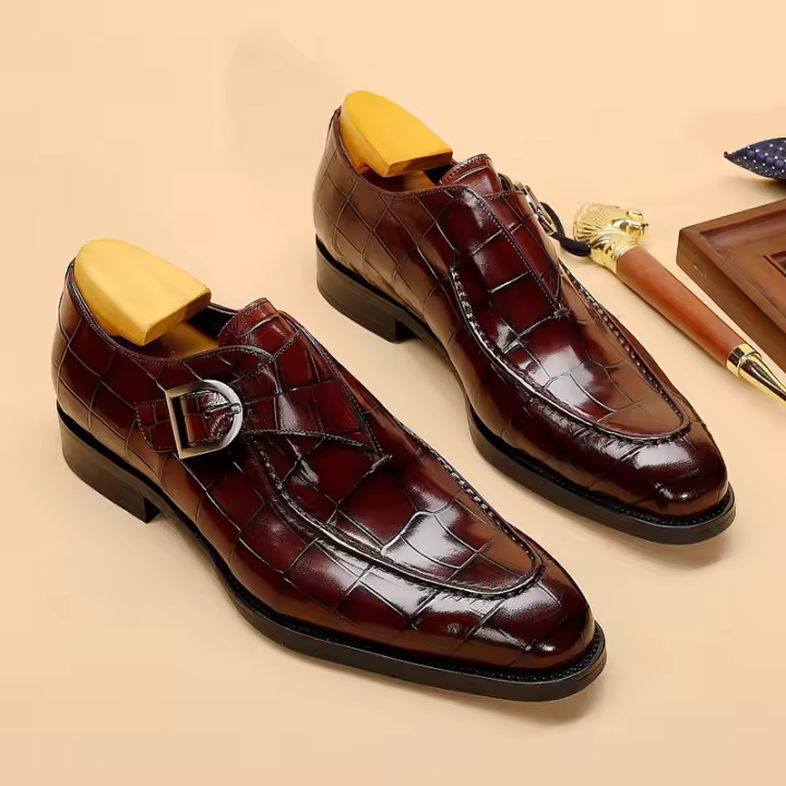 Nuevos zapatos de cuero, zapatos Monk para hombre, zapatos de cabeza cuadrada - 1