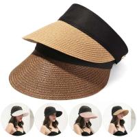 Moda verano vacío superior sol portátil cinta mágica enrollable sombrero de playa gorra de paja ancha mujeres Casual Suncap viseras - details 3