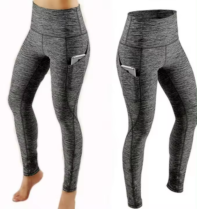 Pantalones de yoga con bolsillo para mujer, monos elásticos de cintura alta para gimnasio deportivo liso, pantalones para mujer - 1