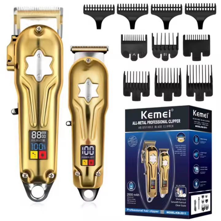 Original kemei de metal completo kits combo de pelo para hombres Barbero profesional clipper pelo barba cortadora de pelo eléctrica - 1