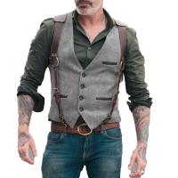 Chaleco de traje para hombre, chaleco formal de negocios con cuello en V en espiga para traje de boda o esmoquin - details 3