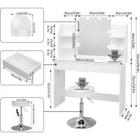 Mueble Tocador Moderno Blanco Espejo con Luz Regulable Mesa de Maquillaje con Taburete de Altura Ajustable 108x40 cm Diseño de Cajones y Estantes - details 7