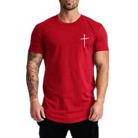 Camiseta interior de Fitness para hombre, camisa de manga corta de algodón con estampado cruzado personalizado para correr, gimnasio, culturismo, entrenamiento - details 7