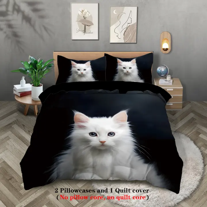 Conjunto de Ropa de Cama Cómoda con Patrón de Gato Blanco Duerme con Estilo y Confort - 1