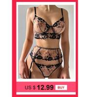 Lencería erótica, ropa interior sexy de encaje hueco, conjuntos exóticos transparentes, conjunto sensual de sujetador y bragas con aros con ligas - details 70