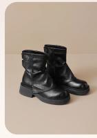 Botas cortas para mujer otoño-invierno 2025 Zapatos planos de tobillo plano a rayas marrones - details 7