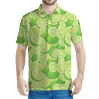 Camiseta con cuello de limón con estampado 3D de Lime Bar para hombre y mujer, botón suelto, manga corta, polo informal, top de verano - details 2