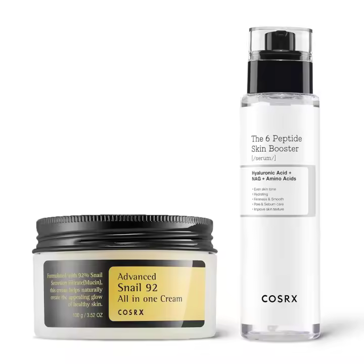 COSRX Moisture - Crema hidratante con mucina de caracol al 92% + suero tonificante potenciador de colágeno con péptidos 6X - 1