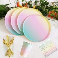 Juego de vajilla de arcoíris para decoración de fiesta de cumpleaños, platos de papel, vasos, servilletas, mantel desechable para Cena - details 16