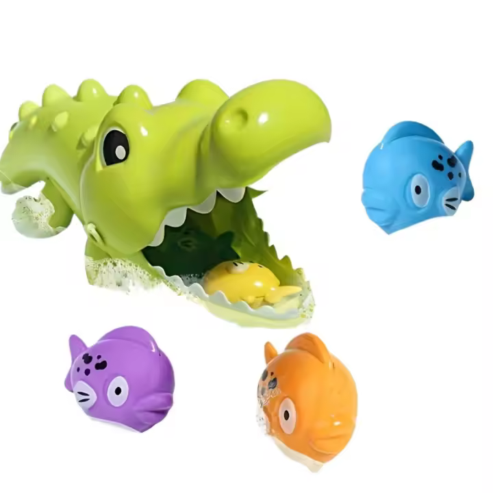 Juego de juguetes de baño de cocodrilo pequeño, juego de pesca de plástico ABS con borde liso no tóxico, juguetes acuáticos para niños -3, diversión educativa para baño con pecera flotante, regalos para niños de 18 meses o más. - 1