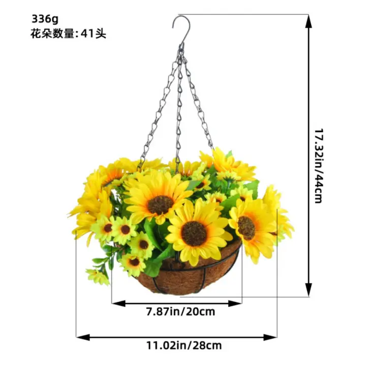 Cesta Colgante de Flores Artificiales Primaverales Adorna con Lazos y Guirnaldas - 1