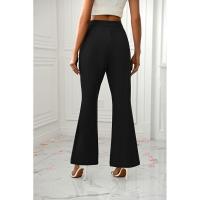 Pantalones acampanados de cintura alta para mujer, estética elástica clásica, negro y - details 3