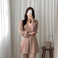 Falda corta de punto para mujer, ropa elegante de manga larga con cuello puntiagudo, usada, negra, invierno - details 51