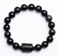 Obsidiana negra Natural de 10/12MM, amuleto de la suerte de Buda tallado, pulsera de hilo de cuentas redondas para mujeres y hombres, joyería para regalo de año próximo - details 5
